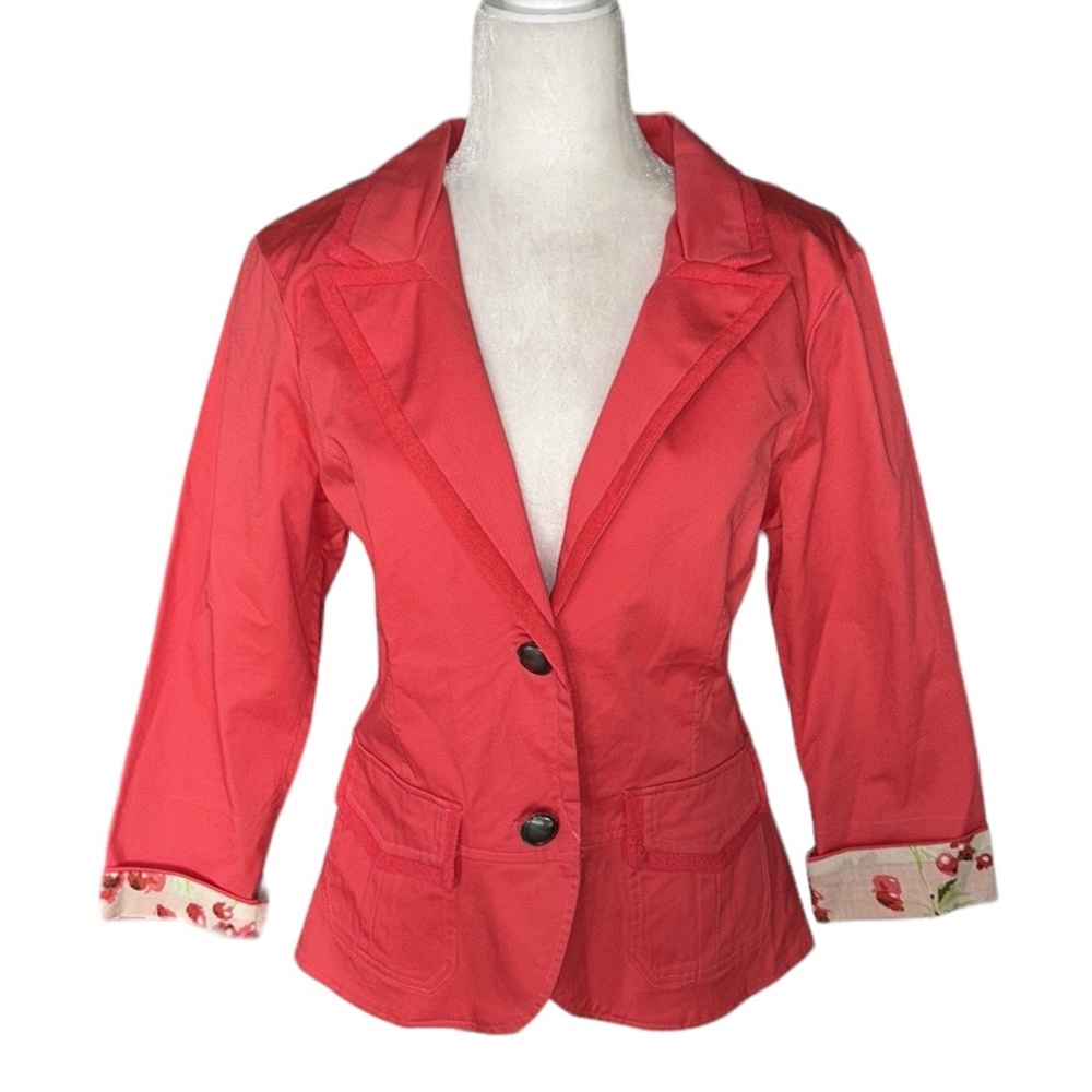 NEW Anthropologie Nick & Mo Coral Fitted Pleated Peplum Back Blazer - M